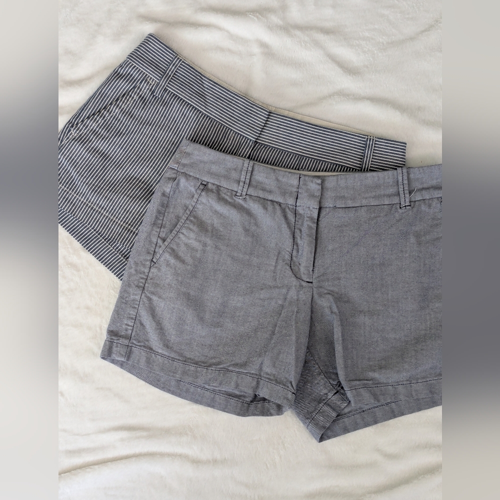 2 pairs J CREW Shorts Sz 4 Blue and Striped Cotton City Fit